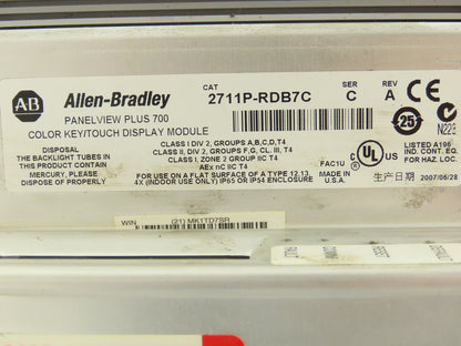 Allen Bradley 2711P-B7C4D1 HMI PanelView Plus 700 Operator Interface 2711P-RP1