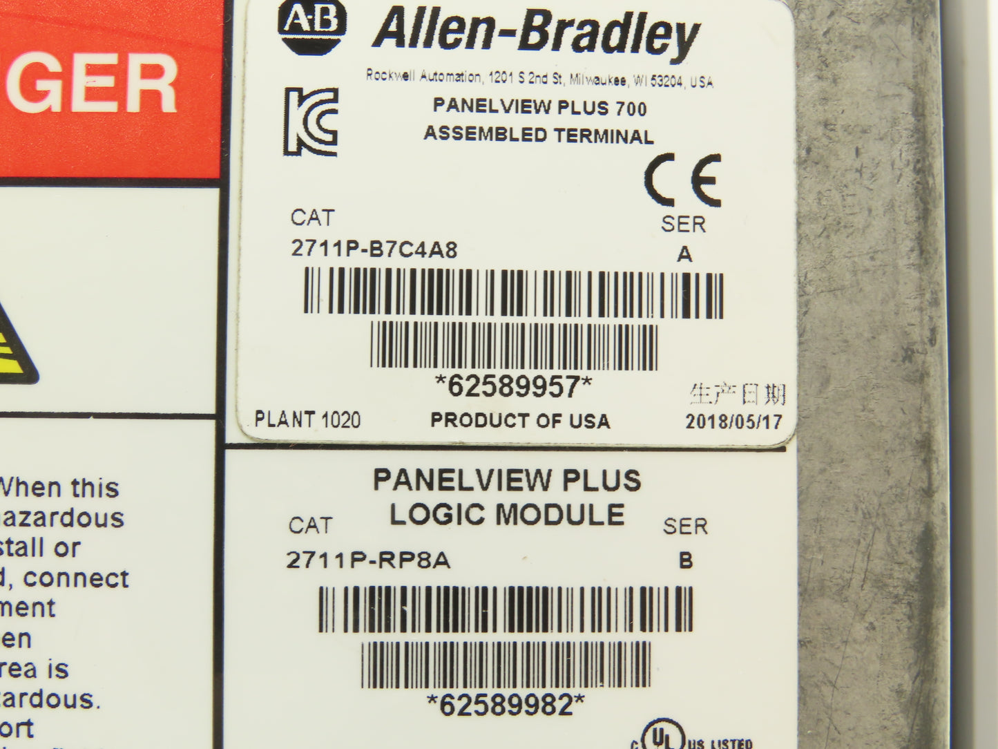 Allen Bradley 2711P-B7C4A8 PanelView Plus 700 Graphic Touch Terminal 2711P-RDB7C