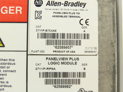 Allen Bradley 2711P-B7C4A8 PanelView Plus 700 Graphic Touch Terminal 2711P-RDB7C