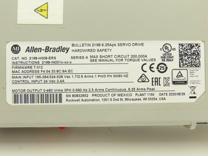 Allen Bradley 2198-H008-ERS Kinetix 5500 Servo Drive 20A Ser A Firmware 7.012