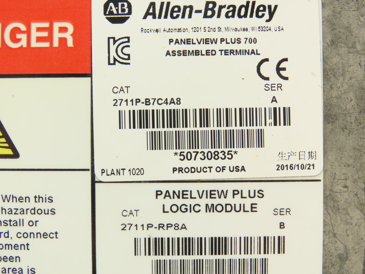 Allen Bradley 2711P-B7C4A8 PanelView Plus 700 Graphic Touch Terminal 2711P-RDB7C