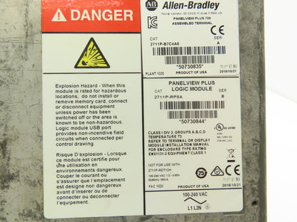 Allen Bradley 2711P-B7C4A8 PanelView Plus 700 Graphic Touch Terminal 2711P-RDB7C