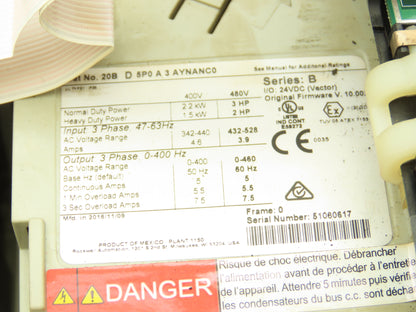 20B D 5P0 A 3 AYNANC0 PowerFlex 700 AC Drive 3HP 480V 3Ph Ser B FRN 10.002 READ