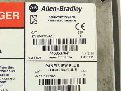 Allen Bradley 2711P-B7C4A8 PanelView Plus 700 Graphic Touch Terminal 2711P-RDB7C
