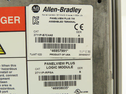Allen Bradley 2711P-B7C4A8 PanelView Plus 700 Graphic Touch Terminal 2711P-RDB7C