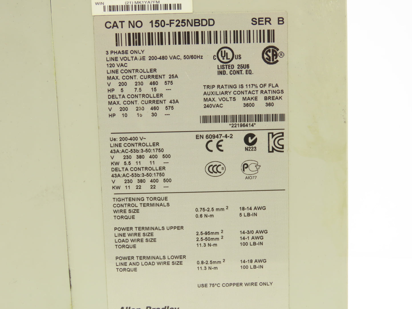 Allen Bradley 150-F25NBDD SMC Flex Soft Start Control Module 30 Hp 480VAC 3Ph