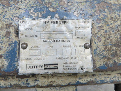 Jeffrey Indresco Model 100 HP Vibratory Feeder Magnetic Drive 480V 10A 1Ph