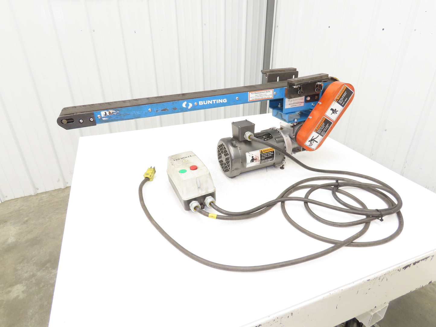 Bunting 4"x 40"L Magnetic Slider Bed Conveyor 3.5"Belt 115V 44FPM Chain Drive