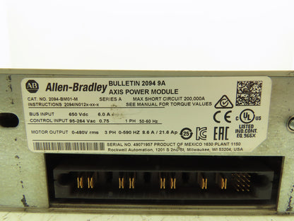 Allen Bradley 2094-BM01-M 9A Axis Power Module VFD 480V 3Ph 0-590Hz 21.6A Ser A