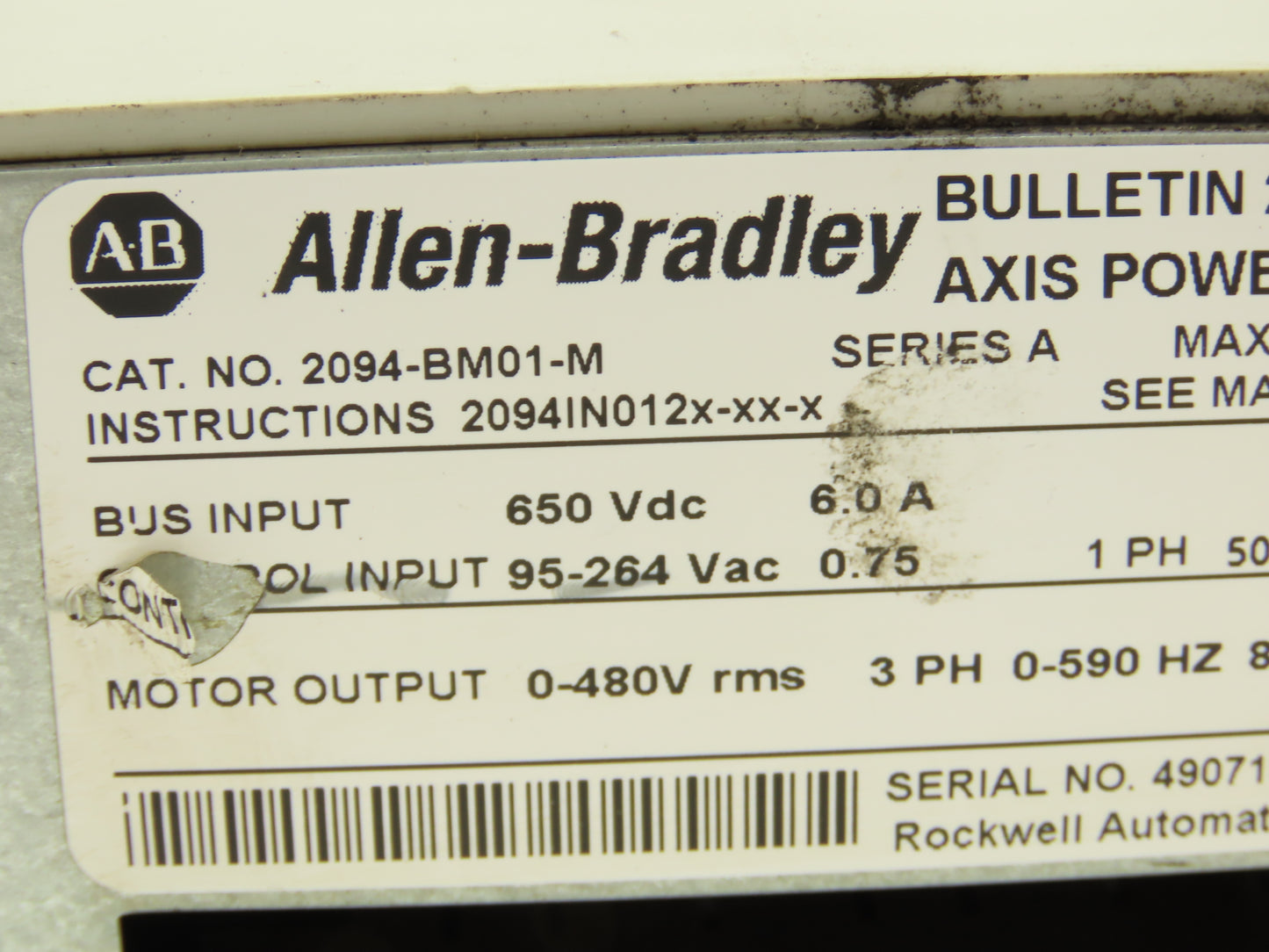 Allen Bradley 2094-BM01-M 9A Axis Power Module VFD 480V 3Ph 0-590Hz 21.6A READ