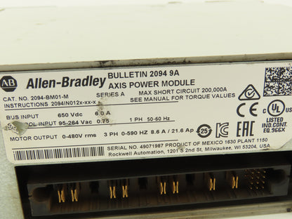 Allen Bradley 2094-BM01-M 9A Axis Power Module VFD 480V 3Ph 0-590Hz 21.6A READ