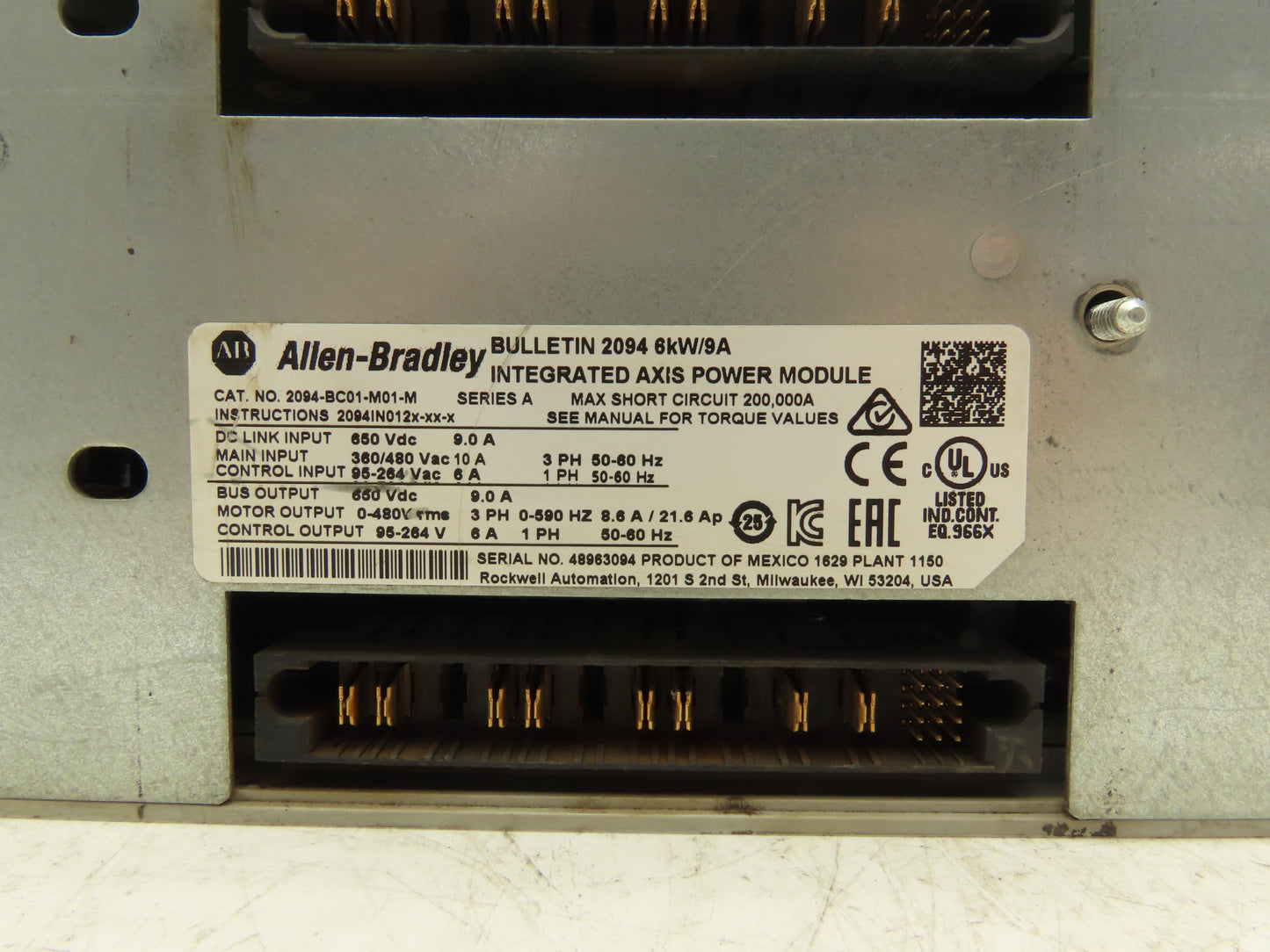 Allen Bradley 2094-BC01-M01-M Integrated Axis Power Module 480V 3Ph 0-590Hz