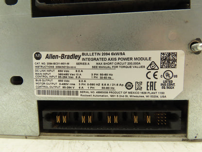 Allen Bradley 2094-BC01-M01-M Integrated Axis Power Module 480V 3Ph 0-590Hz
