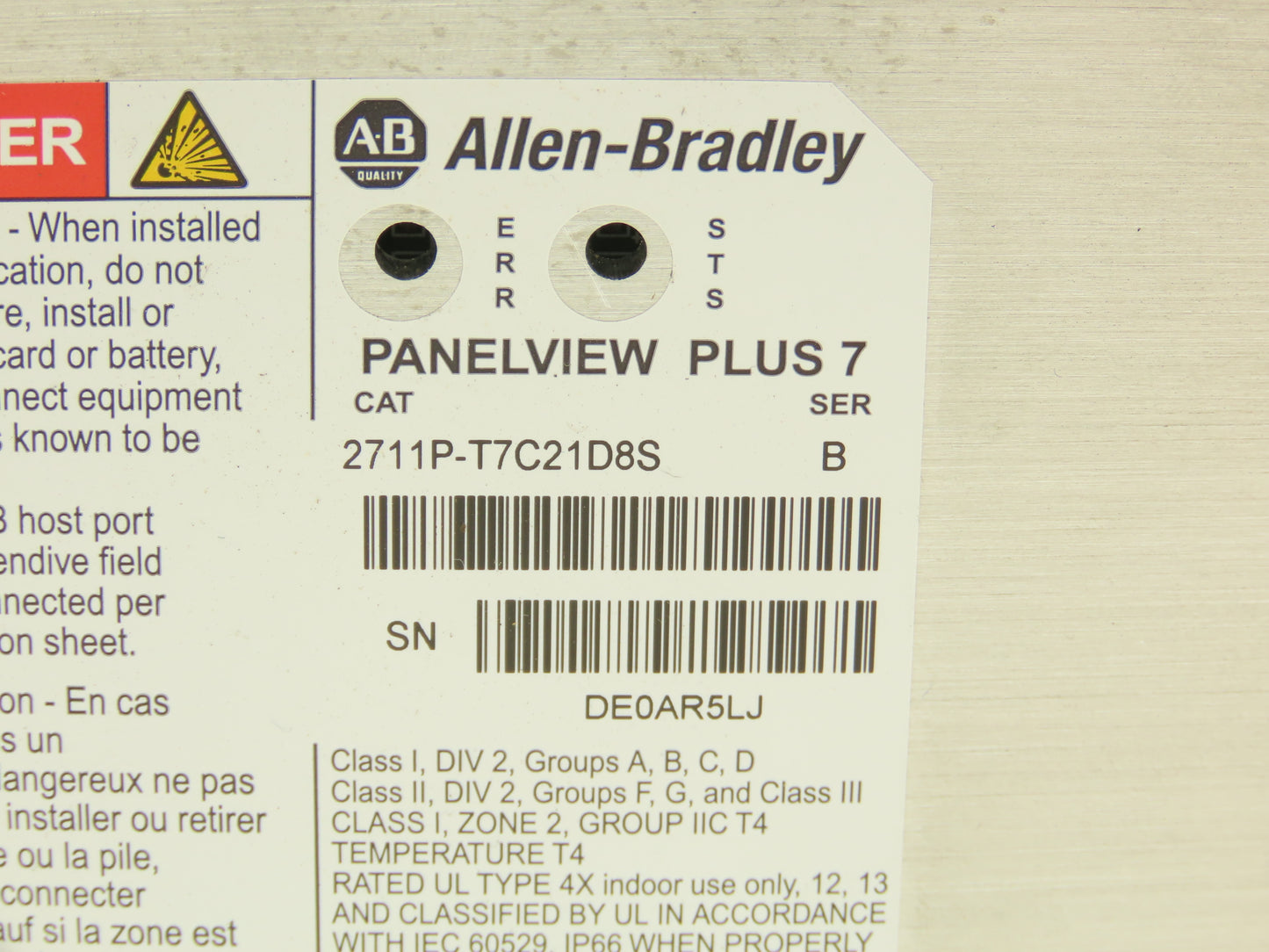Allen Bradley 2711P-T7C21D8S PanelView Plus 7 Touch Screen Control HMI 24VDC