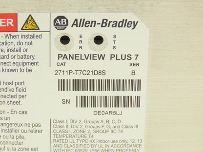 Allen Bradley 2711P-T7C21D8S PanelView Plus 7 Touch Screen Control HMI 24VDC
