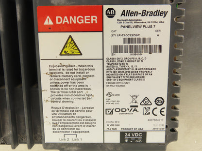 Allen Bradley 2711P-T10C22D9P HMI PanelView Plus 7 Operator Touch Panel 10.4"