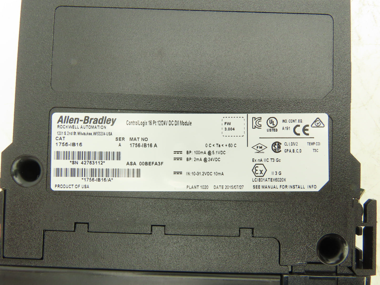 Allen Bradley 1756-IB16 A ControlLogix 16 Point DC Input Ser A FW 3.004 Lot of 8