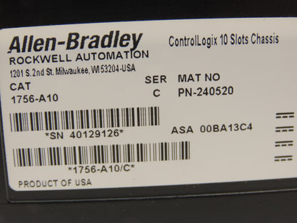Allen Bradley 1756-A10 ControlLogix I/O Chassis 10 Slot Series C 233667