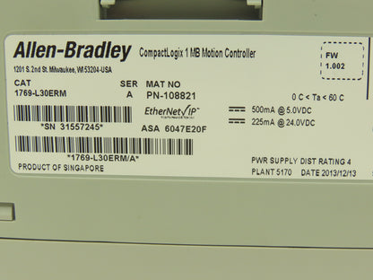 Allen Bradley 1769-L30ERM CompactLogix Motion Controller 1MB Ethernet IP Ser A