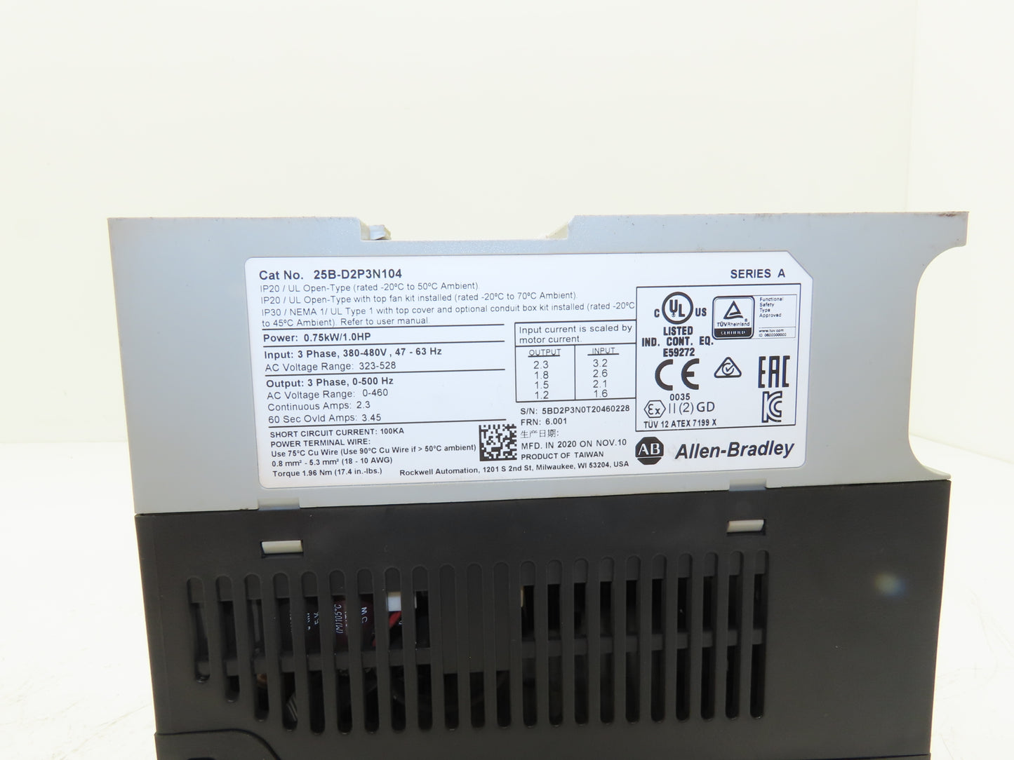 Allen Bradley 25B-D2P3N104 PowerFlex 525 VFD AC Drive 1Hp 480V 3Ph FRN 6.001