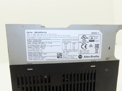 Allen Bradley 25B-D6P0N104 Powerflex 525 3Hp VFD AC Drive 480V 50/60Hz FRN 5.001