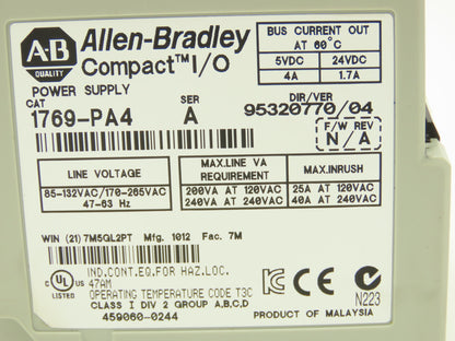 Allen Bradley 1769-PA4 Compact I/O PLC Power Supply Ser A