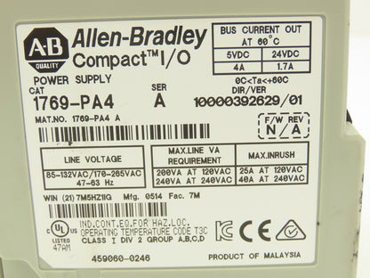 Allen Bradley 1769-PA4 Compact I/O PLC Power Supply Ser A Ver 10000392629/01
