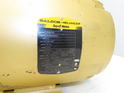 Baldor CEM3710T AC Motor 7.5Hp 1770 RPM 230/460V 3PH 213TC Super E
