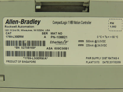 Allen Bradley 1769-L30ERM CompactLogix Motion Controller 1MB Ethernet IP Ser A