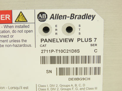 Allen Bradley 2711P-T10C21D8S PanelView Plus 7 HMI 10.4" Touch Screen Series C