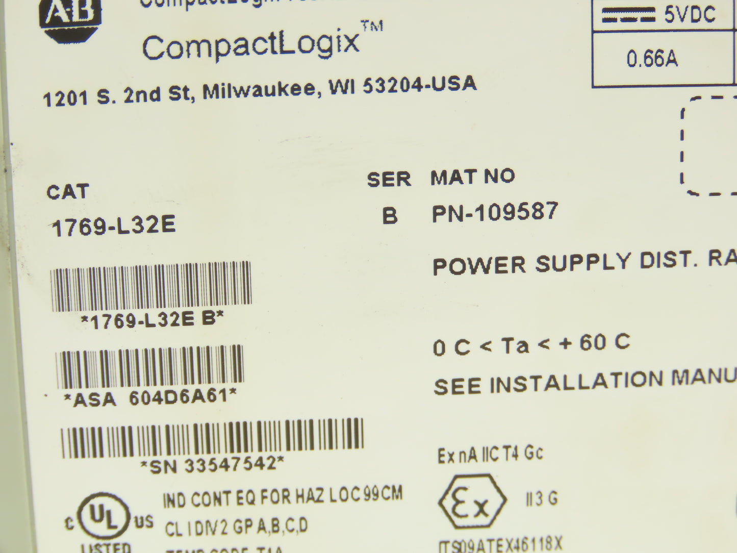 Allen Bradley 1769-L32E CompactLogix Ethernet Controller Processor Ser B 109587
