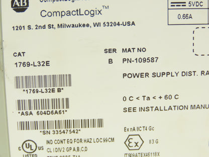 Allen Bradley 1769-L32E CompactLogix Ethernet Controller Processor Ser B 109587