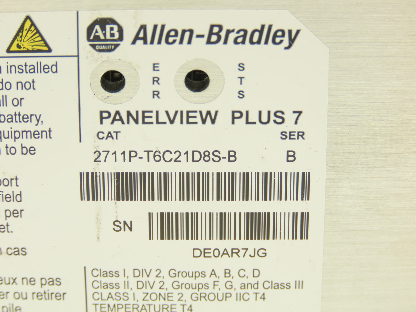 Allen Bradley 2711P-T6C21D8S-B PanelView Plus 7 Touch Screen Series B 24V