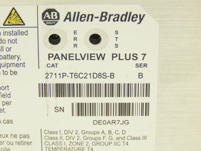 Allen Bradley 2711P-T6C21D8S-B PanelView Plus 7 Touch Screen Series B 24V