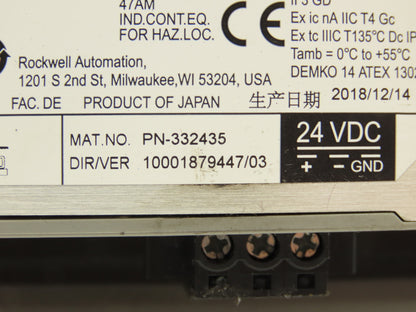 Allen Bradley 2711P-T6C21D8S-B PanelView Plus 7 Touch Screen Series B 24V
