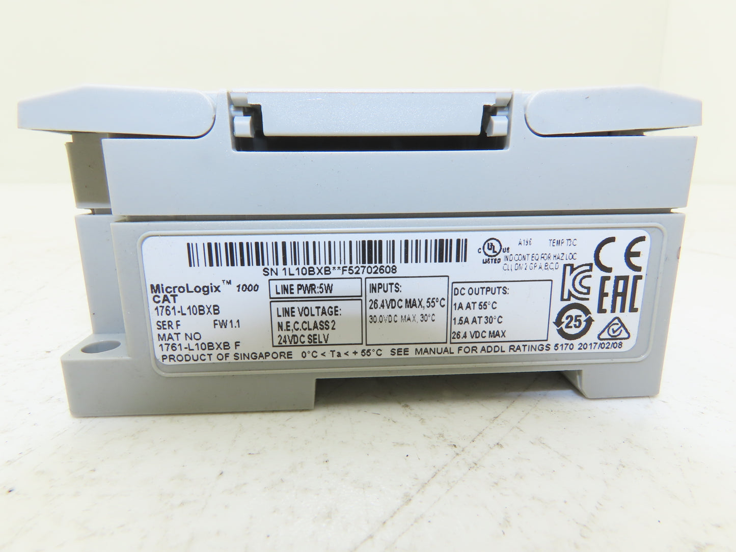 Allen Bradley 1761-L10BXB MicroLogix 1000 I/O Logic Controller 24VDC FW1.1 Ser F