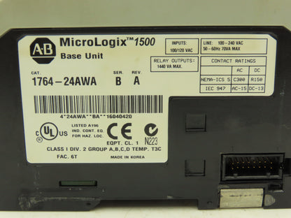 Allen Bradley 1764-24AWA MicroLogix 1500 Base Unit 24 Point Series B Rev A READ