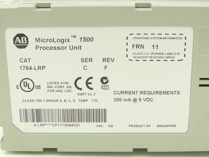 Allen Bradley 1764-LRP MicroLogix 1500 Processor Unit Ser C Rev F FRN 11