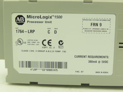 Allen Bradley 1764-LRP MicroLogix 1500 Processor Unit Ser C Rev D FRN 9
