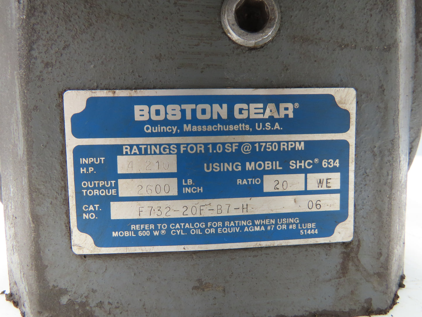 Boston Gear F732-20F-B7-H Worm Gearbox 20:1 Reducer 4.2Hp 88rpm 140TC Dual Shaft