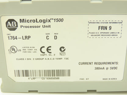 Allen Bradley 1764-LRP MicroLogix 1500 Processor Unit Ser C Rev D FRN 9 READ