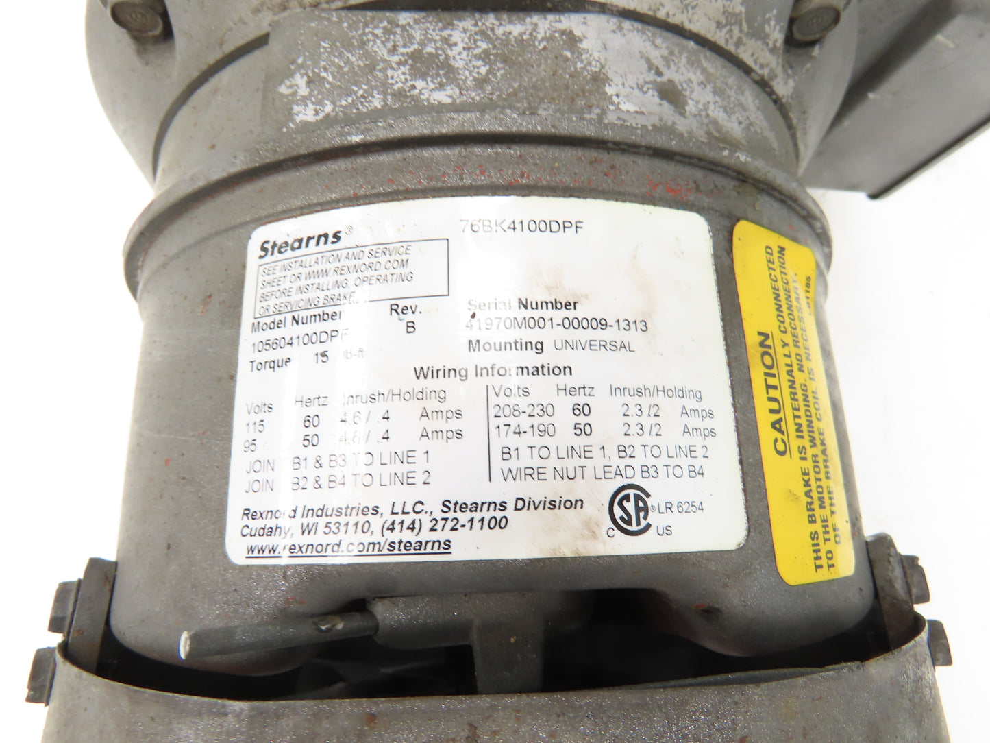 Baldor CBM3611T Brake Motor 3Hp 1750rpm 230/460V 3PH 182TC Stearns 105604100DPF