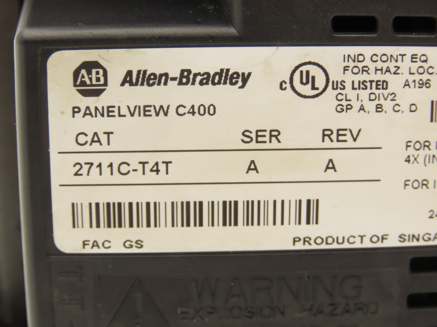 Allen Bradley 2711C-T4T PanelView Component 4" Touch Screen & 4-Key Input 24V