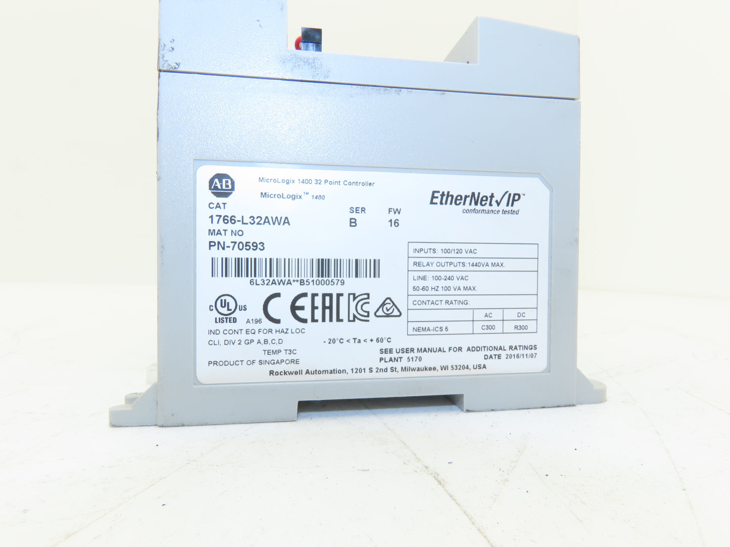 Allen Bradley 1766-L32AWA MicroLogix 1400 Controller Module 32 Point Ser B FW 16