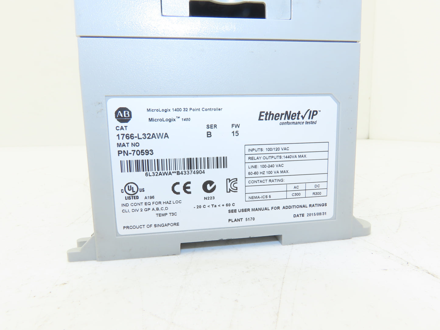 Allen Bradley 1766-L32AWA MicroLogix 1400 Controller Module 32 Point Ser B FW 15
