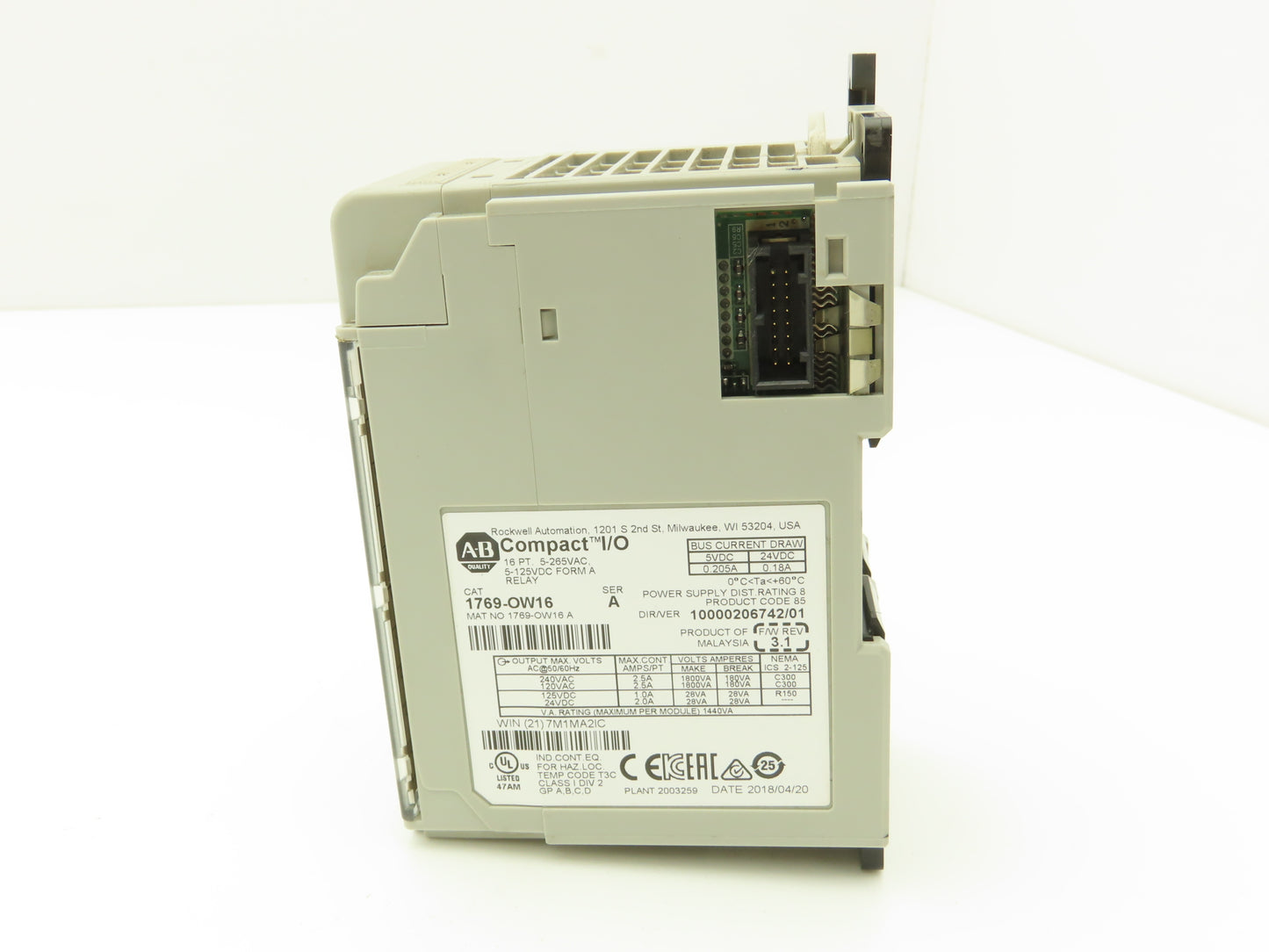 Allen Bradley 1769-OW16 Compact 16 Point Output Relay Module Ser A FW 3.1