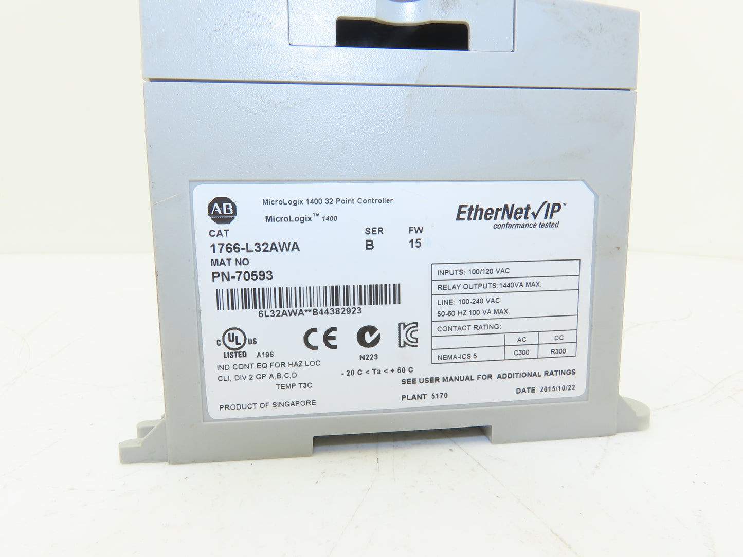 Allen Bradley 1766-L32AWA MicroLogix 1400 Controller Module 32 Point Ser B FW 15