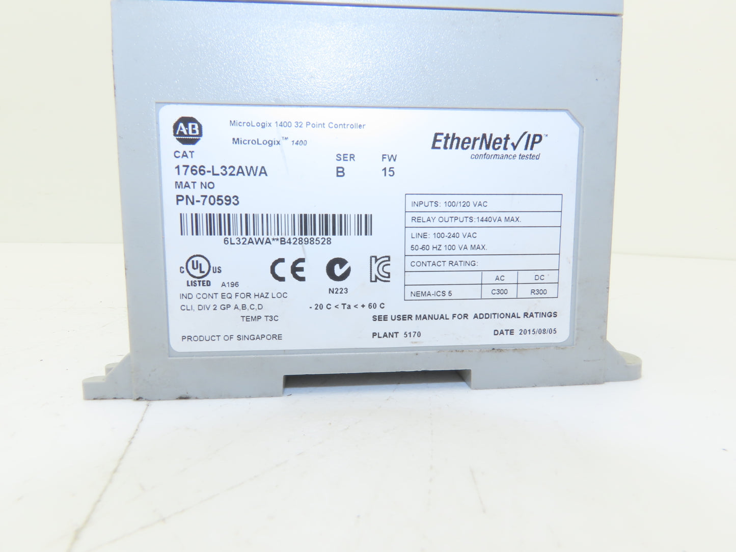 Allen Bradley 1766-L32AWA MicroLogix 1400 Controller Module 32 Point Ser B FW 15