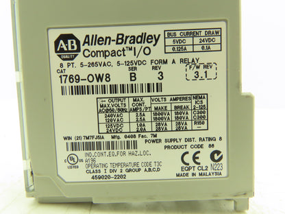 Allen Bradley 1769-OW8 8PT Compact I/O Modules Ser B Rev 3 F/W 3.1 Lot of 2