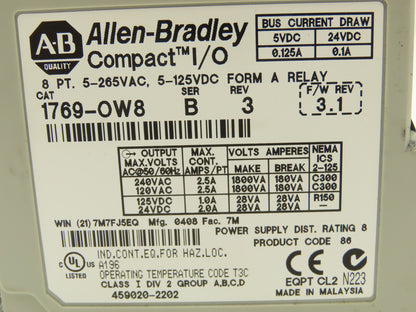 Allen Bradley 1769-OW8 8PT Compact I/O Modules Ser B Rev 3 F/W 3.1 Lot of 3